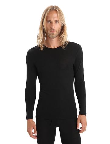 Icebreaker Merino 175 Everyday Long Sleeve Crewe Thermal Top Férfi Base Layers Fekete | HU 1376KORI